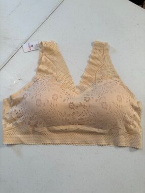 Seamless Floral Lace Wireless Bralette - Cream